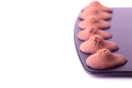 Traditional french pastry (cookie) Madeleine isolated on white background. Selective focus.の写真素材