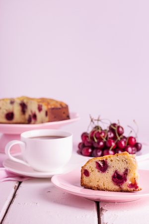 Homemade cherry pie (tart or fruit cake). Selective focus.の写真素材