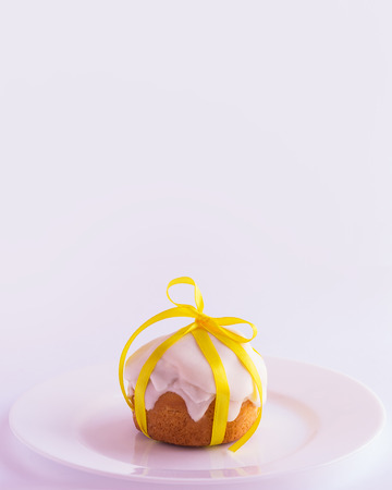 Easter cake and easter eggs on a white background. Selective focus.の写真素材