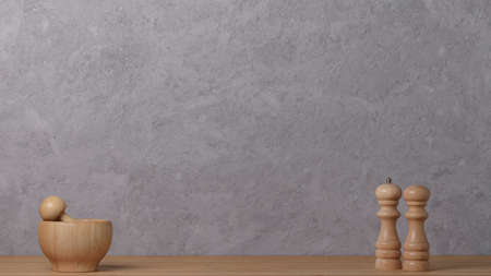 Kitchen tools, utensils and kitchenware on the table on a gray concrete background. Selective focus.の写真素材