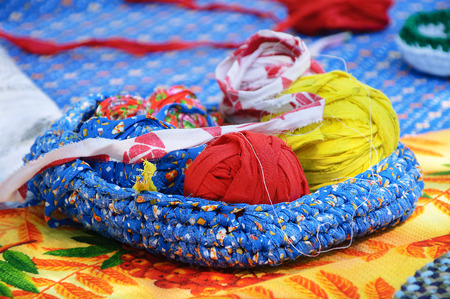 The cloth cotton for crafts rolled into tangles.