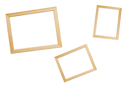 Wooden frames of different sizes for photos. White isolate.の写真素材