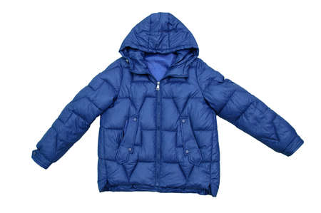 Blue youth stylish demi-season bologna jacket. white isolate.の写真素材