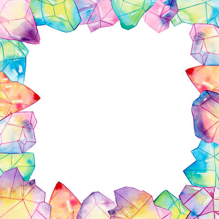 colorful crystals. watercolor illustration. Colored ice. Bright crystal illustration for design.の写真素材