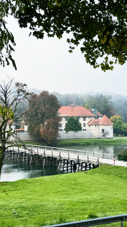 Slovenian Otocec Castle on the Krka Riverの写真素材