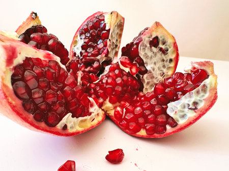 Delicious red ripe juicy pomegranate seedの写真素材