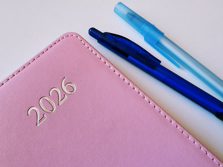 New year resolutions 2026 on desk. diaryの写真素材
