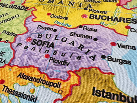 Bulgaria Sofia on the map of Europe.の写真素材