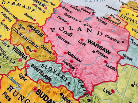 Poland, Czech Republic, Slovakia on the map of Europe.の写真素材