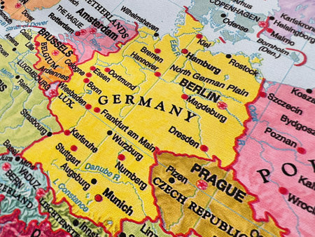 Germany, Berlin on the map of Europe.の写真素材