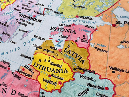 Estonia, Latvia, Lithuania on the map of Europe.の写真素材
