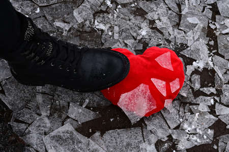 A red heart in shards of ice. Unrequited love, infidelity. The concept of unhappy love