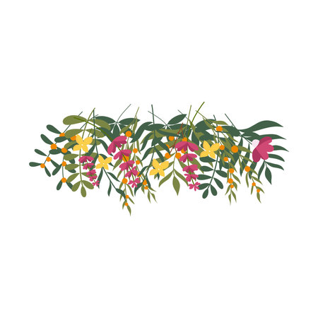 Elegant summer banner with green leaves, flowers.のイラスト素材