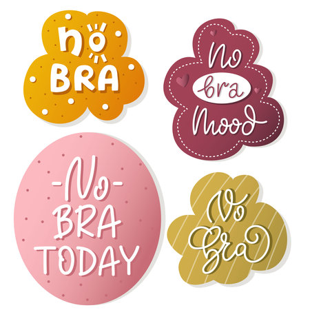 Handwritten lettering stickers - No bra phrases.のイラスト素材