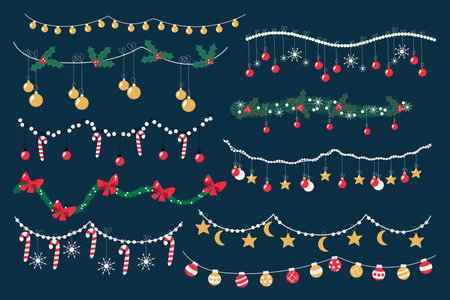 Set of handdrawn Christmas garlands.のイラスト素材