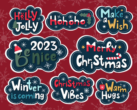 Set of handdrawn lettering stickers about winter.のイラスト素材