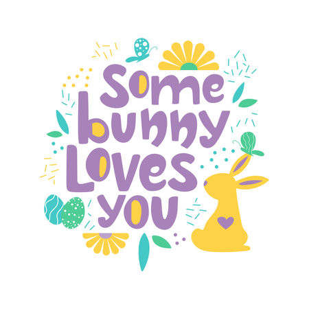 Trendy vector handlettering Some bunny loves you.のイラスト素材
