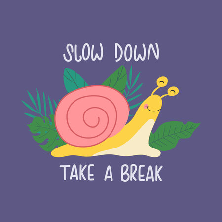 Bright poster with a smiling snail and plants.のイラスト素材