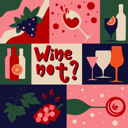 Colorful geometric trendy poster about wine.のイラスト素材