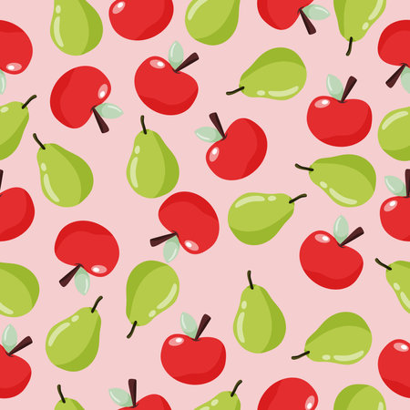 Colourful seamless pattern with handdrawn pears and apples.のイラスト素材