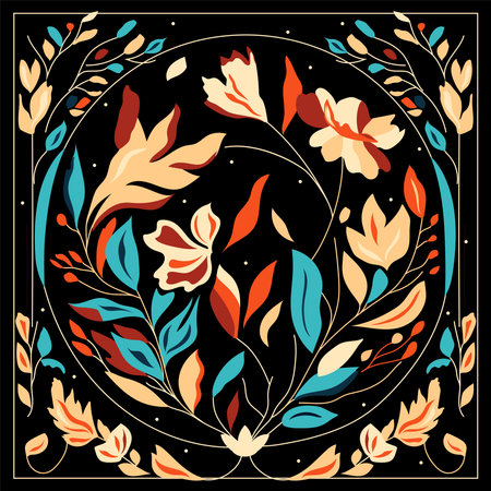 Art nouveau floral decoration on dark background. Hand drawn vector square design.のイラスト素材