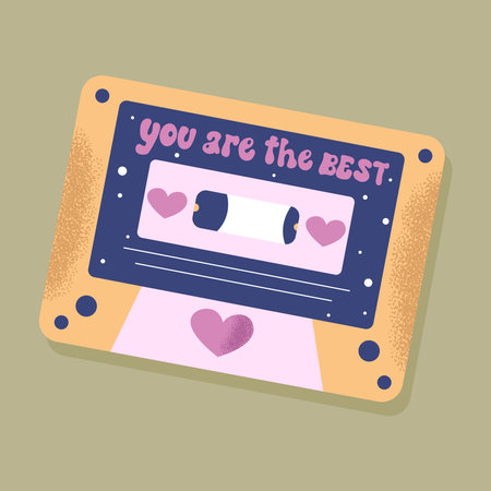 Hand drawn retro tape with love quote and texture. Vector self love concept.のイラスト素材