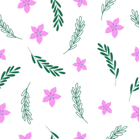 Simple handdrawn pattern with flowers and leaves.のイラスト素材