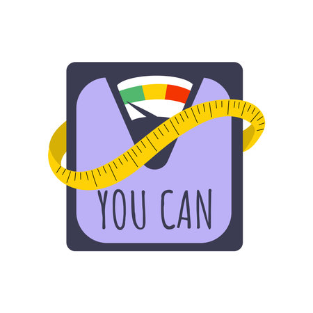 Handdrawn scale with centimeter tape and phrase You can. Vector weight loss concept isolated on white.のイラスト素材