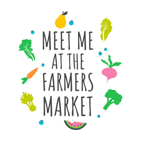 Composition of handdrawn vegetables and fruits. Cute healthy design for tote bag, T-shirt, kitchen poster.のイラスト素材