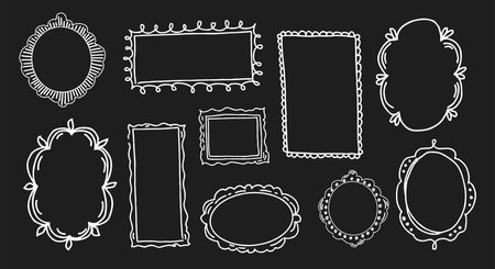Doodle coquettish frames set. Hand drawn vector crayon design.のイラスト素材