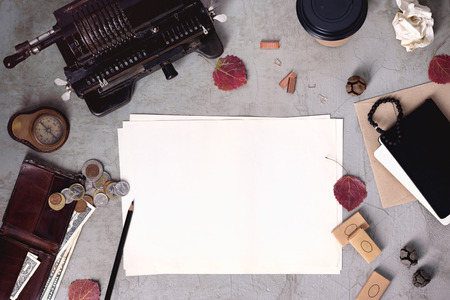 Home finance, personal budget planning background. View from above, copy space. American money, US...