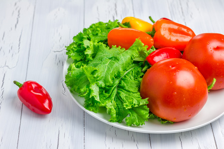 Fresh mixed vegetables on the white plateの写真素材