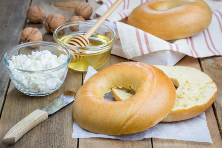 Fresh bagel for breakfast. Concept of healthy eating.の写真素材