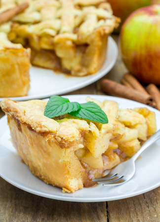 Homemade delicious apple pie with lattice patternの写真素材