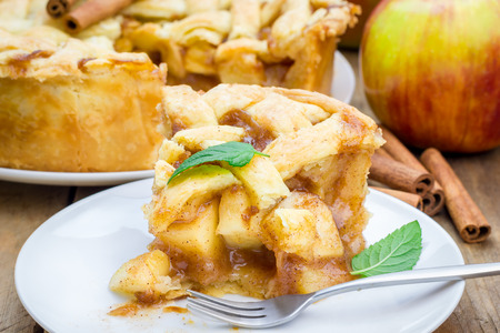 Homemade delicious apple pie with lattice patternの写真素材