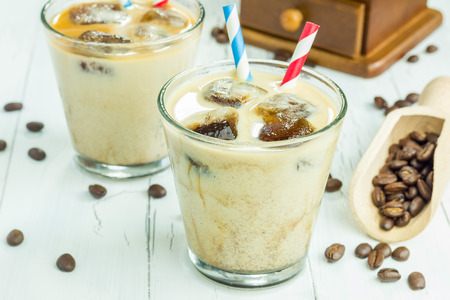 Coffee ice cubes with milkの写真素材