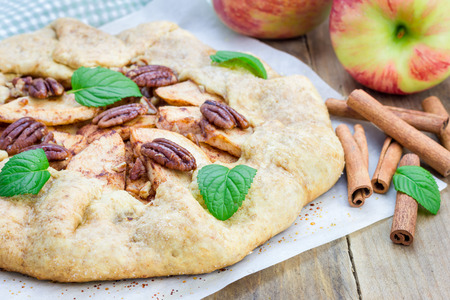 Homemade fresh apple galette with pecan nutsの写真素材