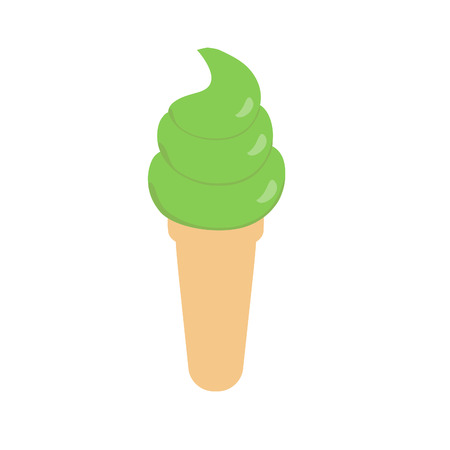 Green tea matcha ice cream in cone on white backgroundのイラスト素材