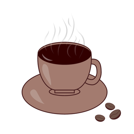 Coffee cup with steam and coffee beans, vector flat iconのイラスト素材