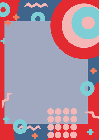 Memphis style template with geometric pattern in living coral, pink and blue colors, vector illustrationのイラスト素材