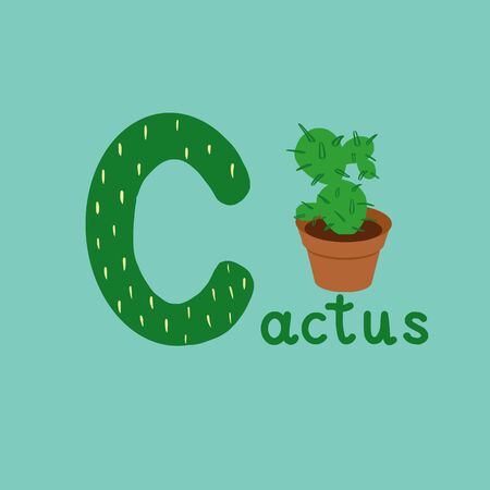 English alphabet for children education, letter C uppercase with word. Cute kids colorful ABC alphabet in cartoon style, flashcard for learning English vocabulary, raster illustrationの写真素材