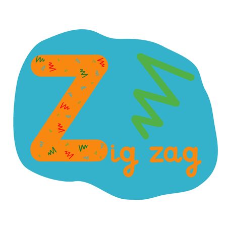 English alphabet for children, letter Z uppercase with word. Cute kids colorful ABC alphabet in cartoon style, flashcard for learning English vocabulary, vector illustrationのイラスト素材