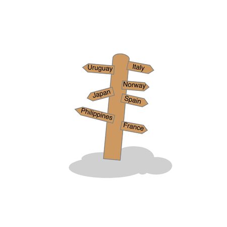 Old style road sign with different countries name, travel concept, vector  illustrationのイラスト素材