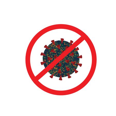 Coronavirus cell with stop sign, isolated on a white background, raster illustrationの写真素材