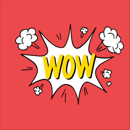 Lettering Wow with boom effect explosion, comic or pop art style, vector illustrationのイラスト素材