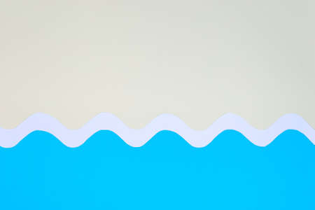 White blue paper with curly waves, summer sea background, horizontal,  copy space