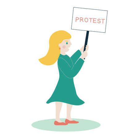 Woman or activist holding protest sign, human rights or working strike, flat vectorのイラスト素材