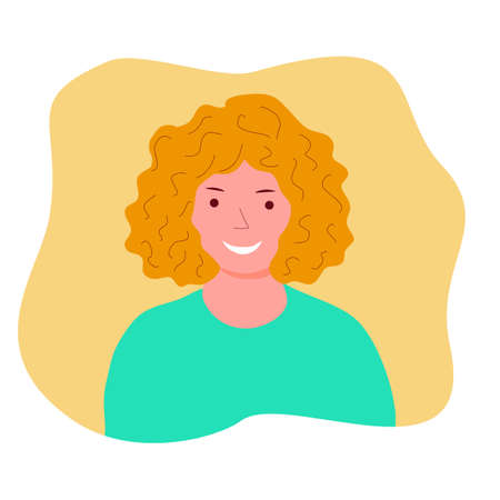 Portrait of young smiling girl with red curly hair, avatar for social network, flat vectorのイラスト素材