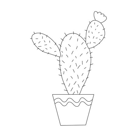 Cactus Angel wing with a flower in a pot, cartoon style flat raster outlineの写真素材