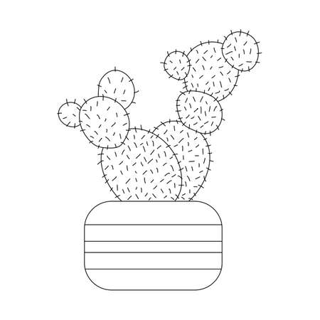 Indian fig cactus or Opuntia ficus-indica in pot, flat doodle raster outlineの写真素材